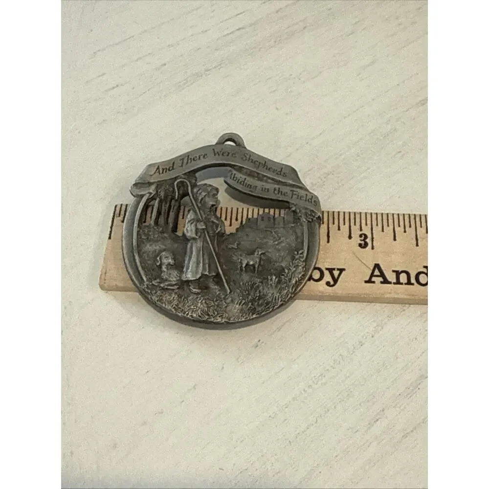 VTG Skip Winn Christmas Ornament 1990 Shepherds Abiding the Fields Pewter Signed